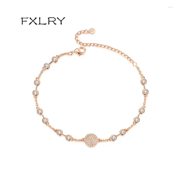 Pulseiras de link fxlry redondo chique chic -de -cadeia de zircônia multi contas para mulheres jóias de moda cor de ouro rosa