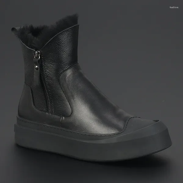 Botlar İngiliz trend koyun kürk bir kar erkek deri sıcak siyah kısa kış geçirmez yün pamuk ayakkabı moda