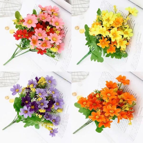 Flores decorativas pequenas flores silvestres artificiais vibrantes buquês de flores silvestres para decoração de casa 6 feixes de interior simulado colorido