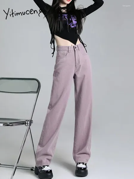 Jeans femininos YitimuCeng High Wistide For Women 2024 Fashion Streetwear Straight Chic Wide Leg Long Long