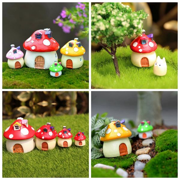 4 Größen Fairy Garden Accessoires Miniatur -Pilz -Ornament Statue Figuren Pflanzen Pot Dollhouse Hausgarten Dekor Craft 240424