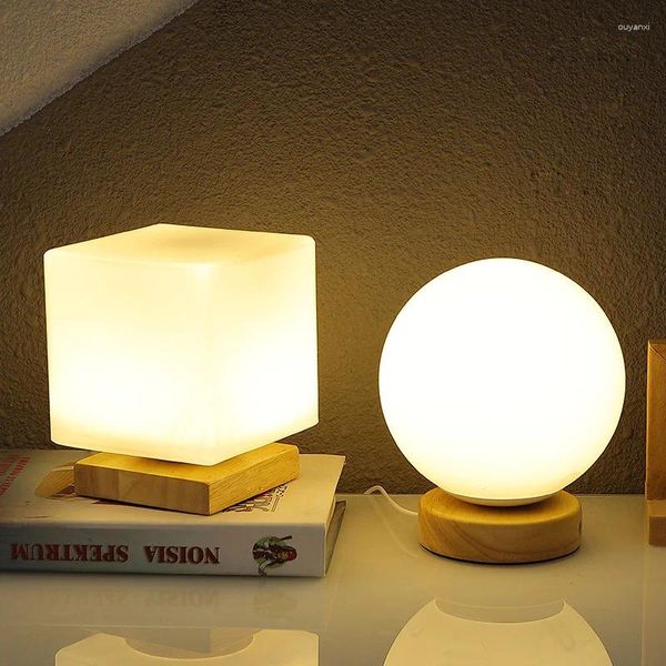 Lampade da tavolo moderna lampada in vetro camera da letto comodino noridc Base legno Luci da soggio