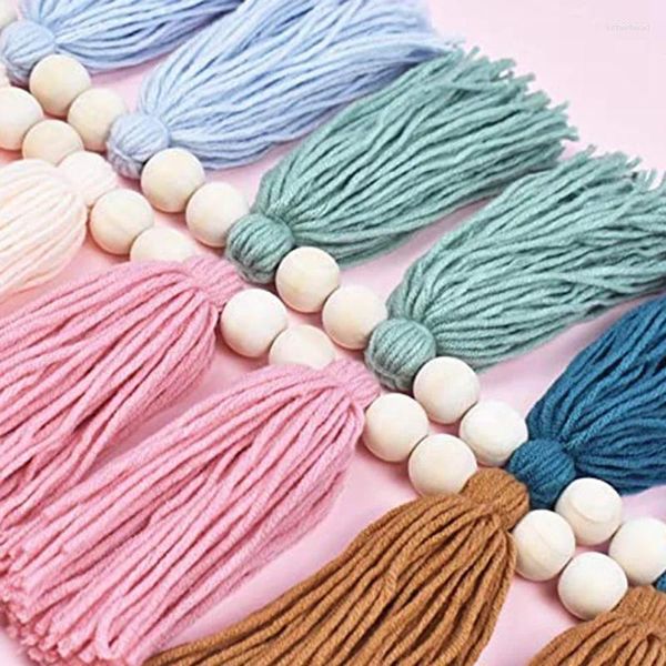 Felizs decorativas Boho Tassel Garland com arco -íris de madeira tonificada de miçangas para a sala de aula do quarto do quarto do quarto do quarto do quarto do quarto