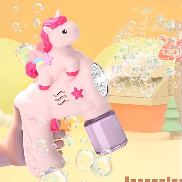 Unicorn Bubble Machine Soap foguete automático Gun Bubble Gun Outdoor Bolter Blower Toys Summer Birthday Party Toy for Children Gifts 240416