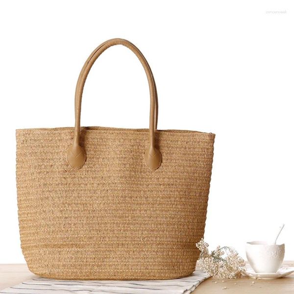 Bolsas de ombro palha de grande capacidade para mulheres casuais simples bolsas de estilo de verão