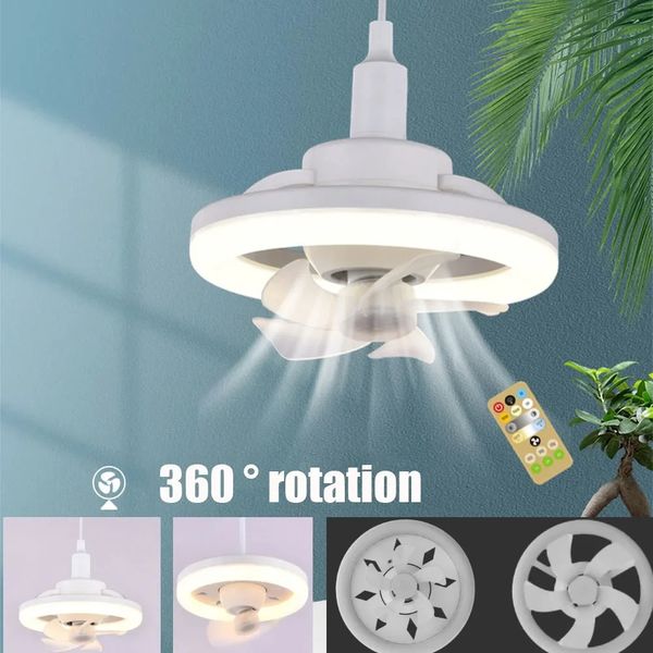 Ventole a soffitto da 60 W E27 con luce a LED e telecomando a 360 ° Restrom raffreddamento a rotazione lampada a ventola elettrica lampadario per decorazioni per la casa 240411