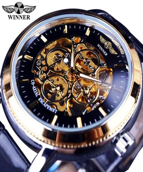 Победитель 4 кольца дизайнер прозрачный корпус Back Black Golden Sokelet Mens Watch Top Brand Luxury Mechanical Watch Men Sirecwatch231436487