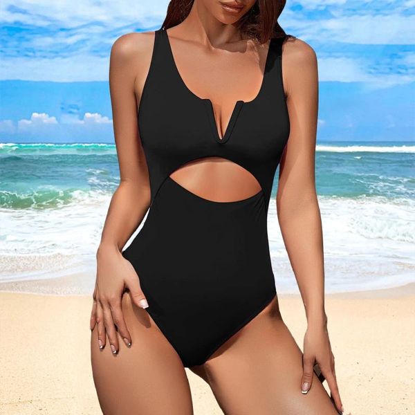 Macacão de banho feminina Sexy High Rise Mumnsuit Solid Push Up Hollow Out Corset Bodysuit Biquíni Biquíni Sapi-Beach Ajeite de banheira de uma peça