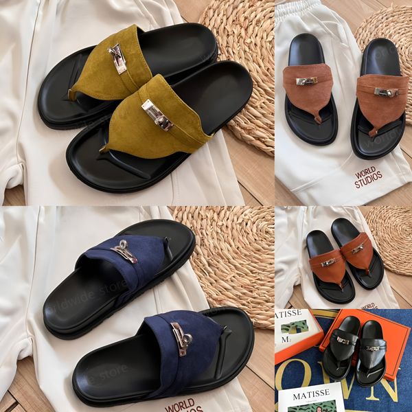 2024 Tasarımcı Slaytlar Sandalet H Slippers Beach Klasik Düz Sandal Lüks Yaz Lady Deri Flip Flops Erkek Kadınlar 35-44