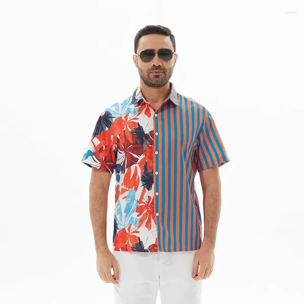 Camisas casuais masculinas Summer Trendyol Men Hawaiian Short Slave Beach Camisa masculina Mens em grandes dimensões Poleras listradas quimise homme