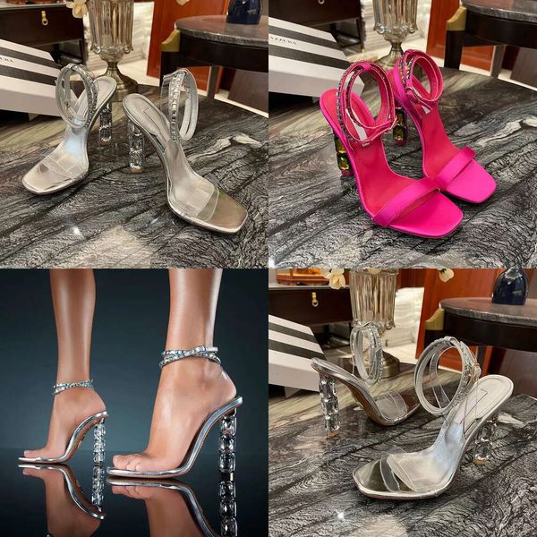 Damen Sier Slim Heels Sandalen Mode Crystal Diamant Super High Heel Kleidungsschuhe Designer Schuh Bankett Hochzeitsfeier Frauen Sandal Pvc Rutsche Originalqualität