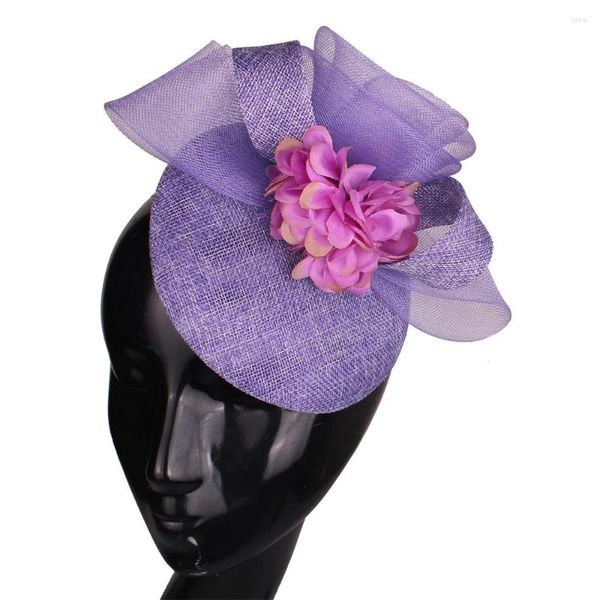 Boinas de lavanda Flores Mulheres Fascinador Hat Cocktail Millinery Banda de cabeça elegante capacete