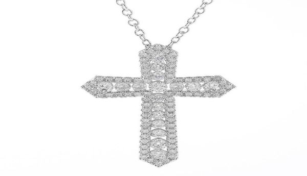 Jóias exclusivas de hip hop vintage Sparkling 925 Sterling Silver White Topaz Full Cross Pingente Pingente Homens Homens Casamento Clavicle Deckl8014345