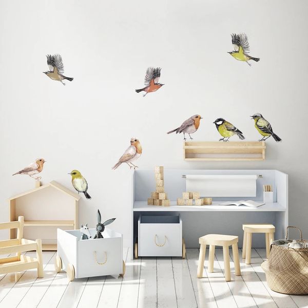 Birds tit Finch SP WaterColor Nursery Wall Adesivi rimovibili per buccia fai -da -te e decalcomanie per bambini decorazioni per la casa interni 240426