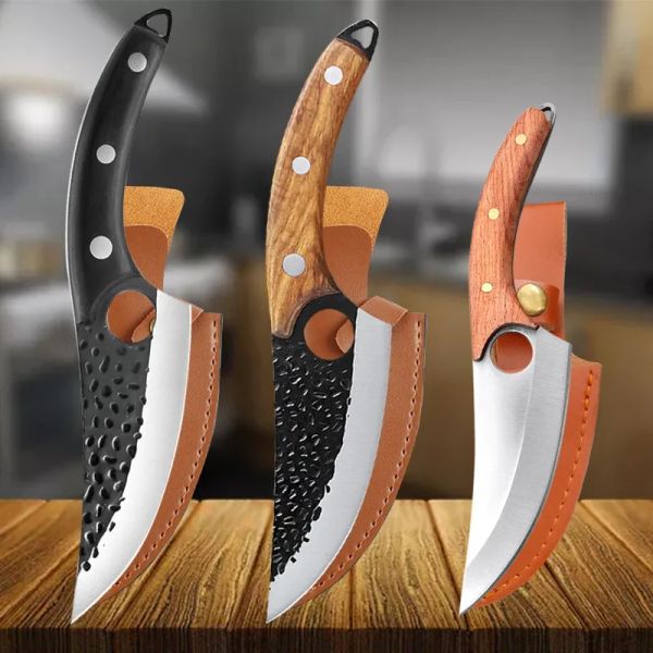 Facas de facas marteladas Facas de cozinha forjadas aço inoxidável aço de aço de faca de desossa nítida Carne doméstica Cleaver Slicicing Knife