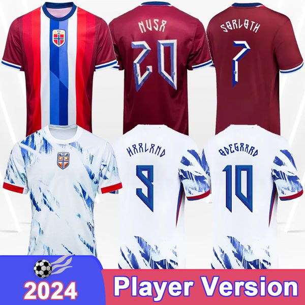 2024 Norway Mens Player Soccer Maglie Nazionale Odegaard Haaland Nusa Sorloth Home Away Shirts Football Short Short Maniche per adulti