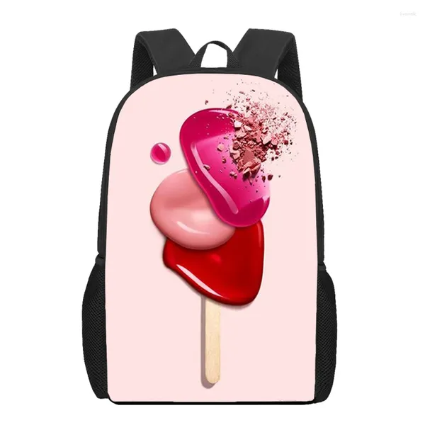 Schultaschen Lidschatten Lippenstift Kunst für Mädchen Jungen Print Kinder Rucksäcke Frauen Mochila Studenten buchen Kinder Schulter