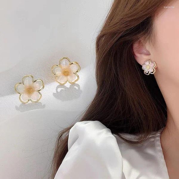 Orecchini per borchie coreane Petali colorati perla per donne semplici orecchini a fiori cavi fata gioielli di girasole 2024 Trendy