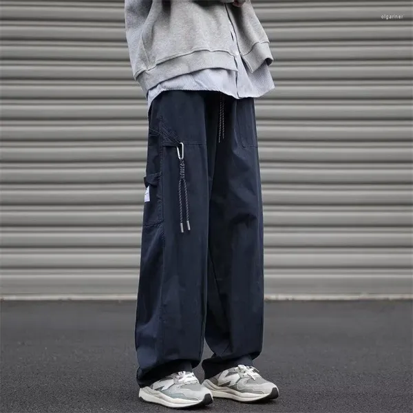 Calça masculina cargo primavera verão japonês retro calças casuais