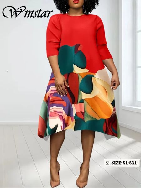 Wmstar Plus Size Kleider für Frauen floraldruckgedruckte Mode Langarmanlagen Straight Maxi Kleid Großhandel Drop 240425