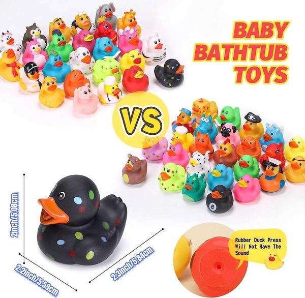 Giocattoli da bagno per bambini 6/12/24/36 pezzi 2 pollici di gomma Ducks Toy 70 Designs Duckies per bambini