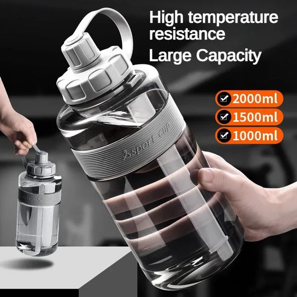 Bottiglia d'acqua grande da 2 litri con paglia 2l1.5l1l0.6l di palestra della scuola di grande capacità bottiglie di bevute bere BPA Fitness gratuito 240426