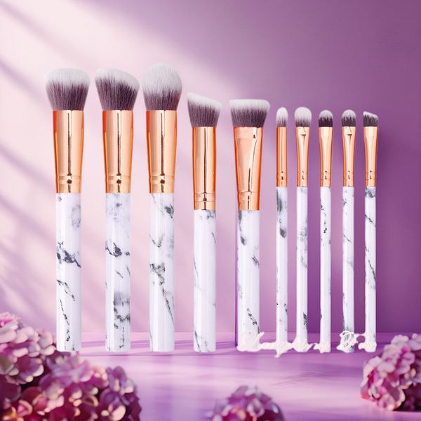 Hourglas Make -up Pinsel Set - 10pcs Pulver Blush Lidschattenfalte Concealer Brow Liner Smudger Marmor Metallgriff Kosmetik -Mischwerkzeuge höchste Qualität