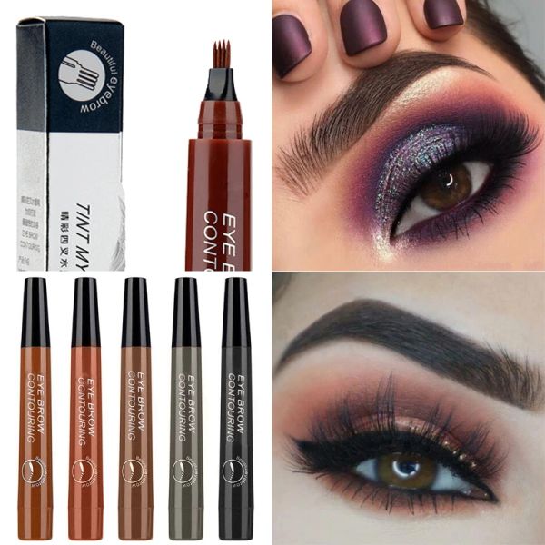 Potenziatori 3D Penna del sopracciglio liquido 3D impermeabile a quattro punti Easy applicazione della penna per trucco Bushy Color Natural Colore Natural Summer Eye Portable Eyetic Cosmetic