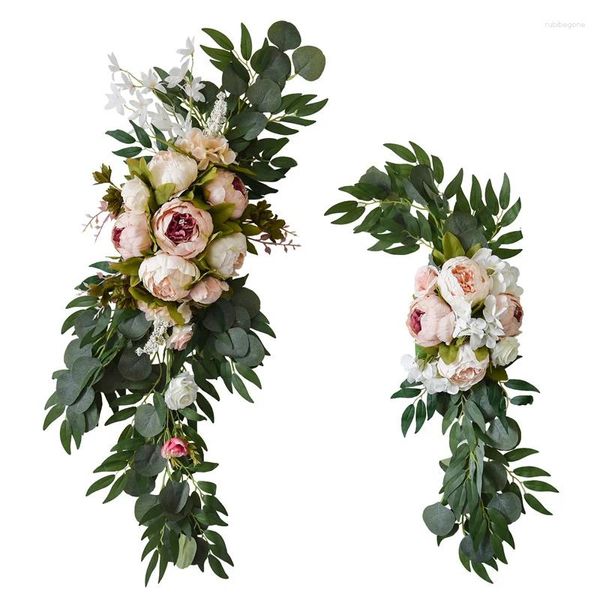 Dekorative Blumen 2pcs Hochzeit willkommen Blume künstliche Rose Eukalyptus Garland Bogen Dekorationsbrett Ecke Blumen