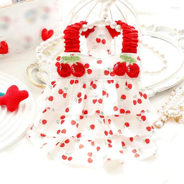 Vestido de cereja vermelha de vestido de cereja vermelha para cães roupas gatos roupas pequenas roupas de estimação fofa fina de verão garotinha de yorkshire acessórios