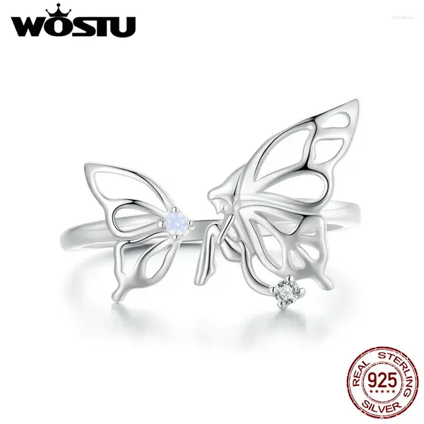 Clusterringe Wostu 925 Sterling Silber Schmetterling Elf Eröffnungsring Verstellbarer Luxuszirkon für Frauen Fein Schmuck Hochzeits Geburtstag Geschenk