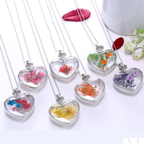 Подвесные ожерелья Crystal Glass Love Heart для мужчин Женщины цветы растения звень