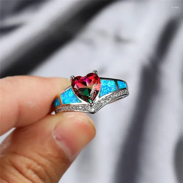 Anelli da nozze Boho Female Blue Fire Opal Stone Ring Silver Color Green Red Green For Women