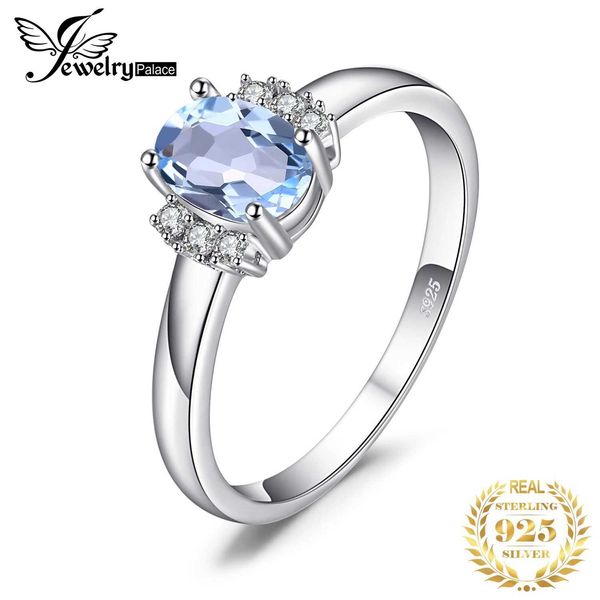 Anelli a banda gioiello palazzo ovale naturale blu topazio blu 925 anello di fidanzamento in argento sterling femmini