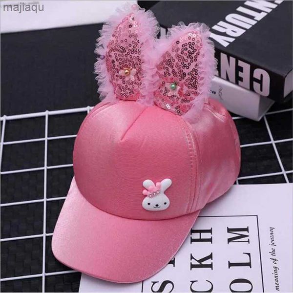 Cappelli cappelli per bambini estate ragazza cartone animato con cappello da orecchie di coniglio abbottonata per bambini cappello da sole baby beautiful hip hop da baseball hatl240429