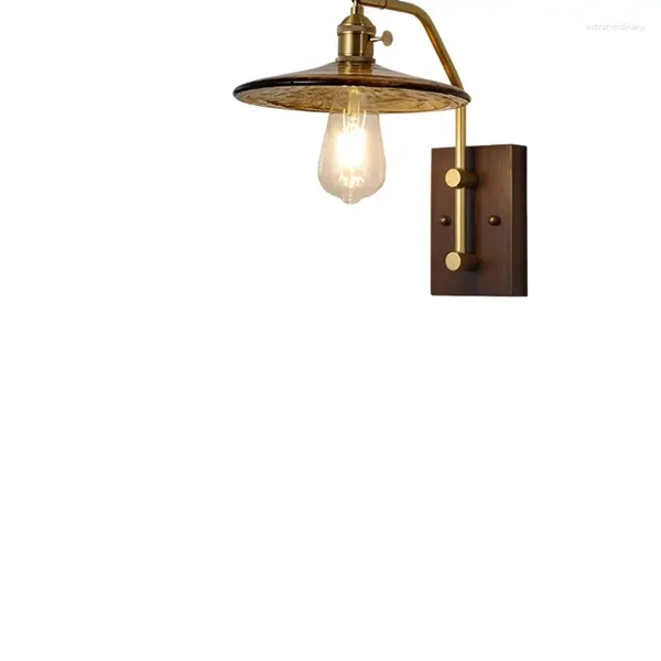 Настенная лампа спальня ретро фон сплошной древесина французское антикварное стекло 2024