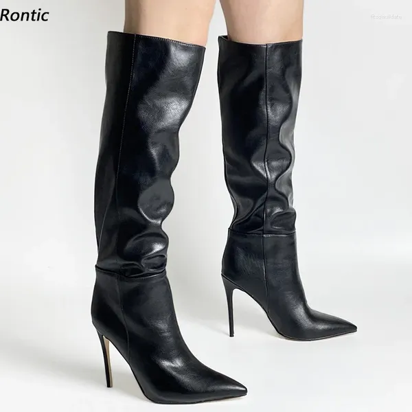 Сапоги Rontic Fashion Women Женщины зимние коленные кожи кожи шпильки.