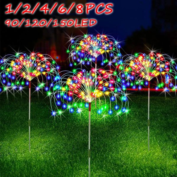 Decorações 1/2/4/6/8pcs solar Led Firework Fairy Light Outdoor Garden Decoration Lawn Pathway Light for Patio Yard Party Christmas Wedding