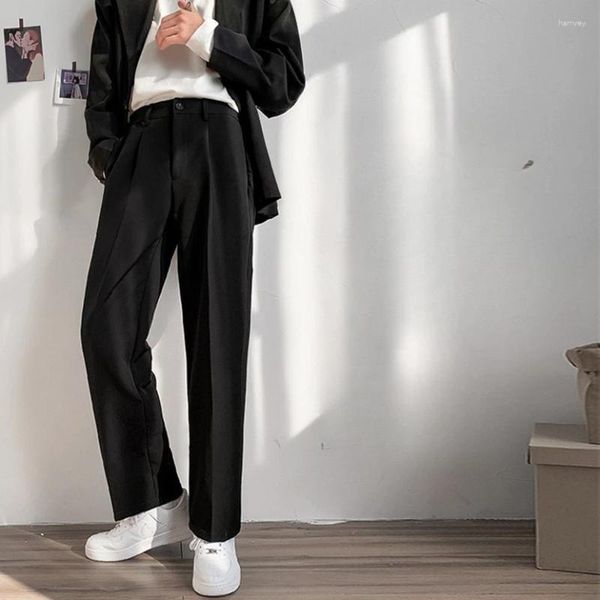 Calça masculina moda alongamento de alongamento liso masculino homens elástico clássico clássico fino preto cinza casual mano masculino A26