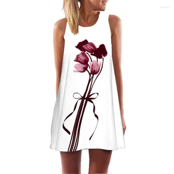 Abiti casual Fashion Fashion's Donne Bohémien Summer Sleeveless Abito Bellissimo fiore 3D Scapa da salto mini giubbotto