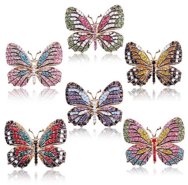 Borrach de broche de borboleta broches multi -coloris shinestone pinos de cristal de moda vintage feminino casamento roupas de noiva Pins2989054