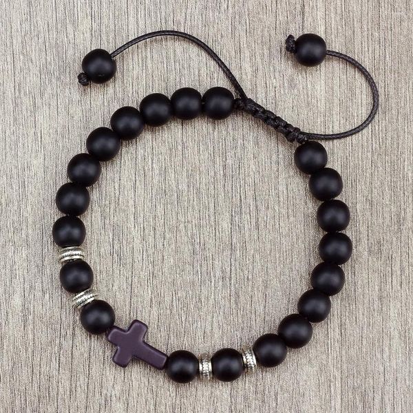 Strand 12 Styles Men Natural Stone Cross Braccialetti Lava Turquoise in perline Intrecciate Donne Yoga Pulser Gesù Gioielli di preghiera Gifts