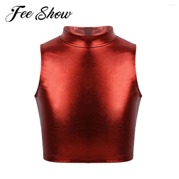 Stage Wear Girls Girls Shiny Gymnastics Tanque de Laraard para Balé de dança Top Sports Bra Turtleneck Tops Roupa de fantasia de bailarina