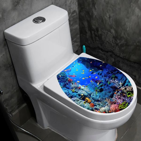 Set 1pcs 3D Tuvalet Koltuk Duvar Sticker Sanat Duvar Kağıdı Banyo Çıkartmaları Self -Yapışkan Çıkarılabilir Tuvalet Kapağı Ev Dekoru Aksesuarları