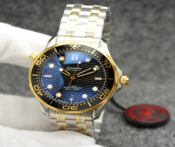 42 -миллиметровые автоматические мужские часы с мужественными мужчинами часы Gold Case Blue с черными вращающимися маркерами Bezel Dot Hour и прозрачными CAS1638929