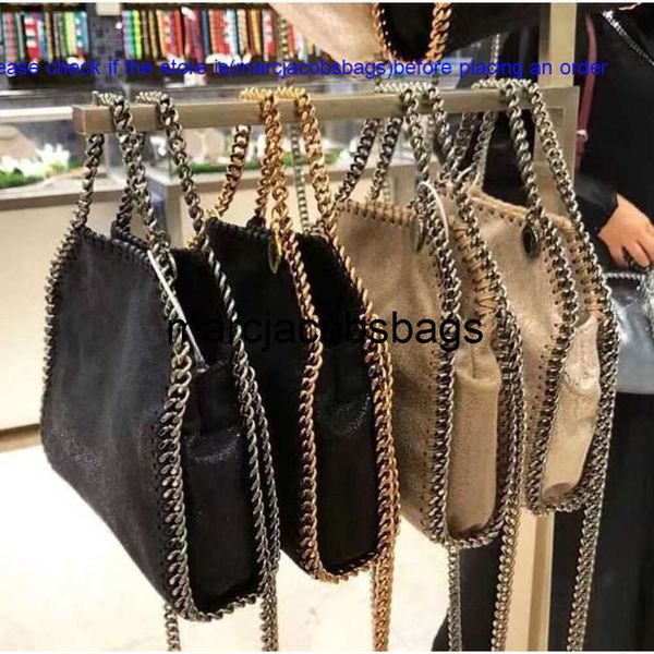 Stella McCartney Sliver Falabella Mini Tote Mulher Mulher Melhor Qualidade Metálica Black Shopping Mulheres Bandeira Bolsa Bolsa Crossbody Purse 15cm