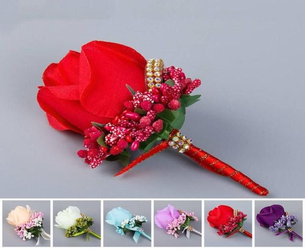 Corsage do homem vermelho de marfim para noivo no noivo Silk Rose Flower Wedding Suit Boutonnieres Acessórios Pin Broche Decoration2692529