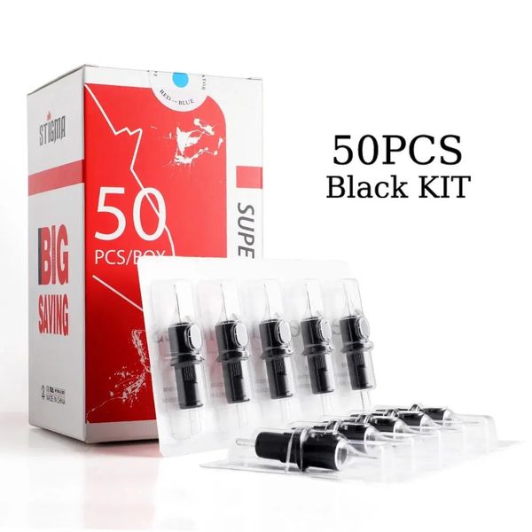 Stigma Siyah 50 PCS Dövme Kartuş İğneleri Karışık Kit 0.30mm/0.35mm Devrim Dövme Makineleri için Tek Kullanımlık Kalıcı Makyaj 240422