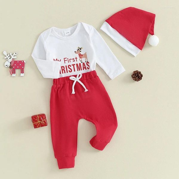 Set di abbigliamento il mio primo bambino di Natale outfit nati nati a maniche lunghe pantaloni a cappello da cappello 4pcs set di vestiti di Natale