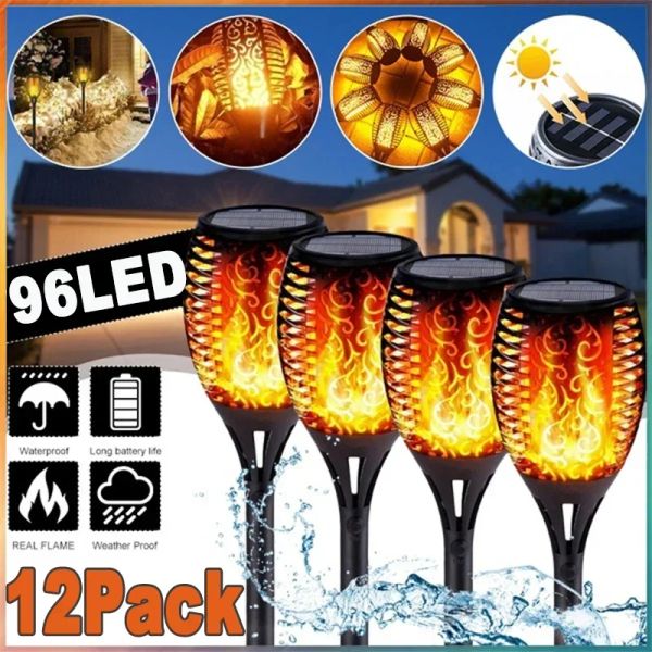 Decorazioni 12/33/72/96led flame solare luci tortine sfarfalzanti decorazioni per giardino impermeabile